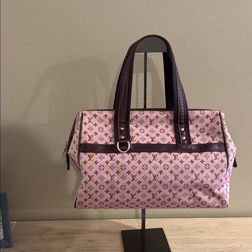Louis Vuitton Pink Monogram Canvas Satchel with Dark Brown Trim. COA included